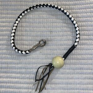 36" Leather Motorcycle Get Back Whip For Handlebars Black White Cue Ball